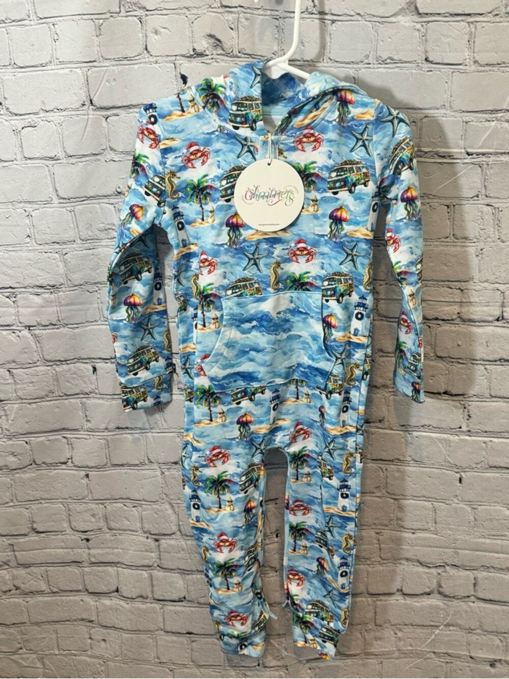 Glimmers Christmas Beach French Terry Bamboo Hooded Romper